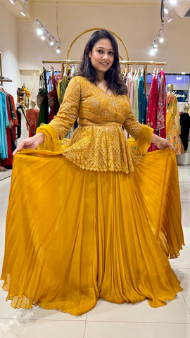 Mirror Embroidered Peplum Lehenga