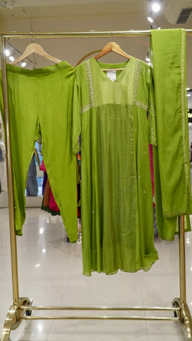 The Poise Mul Chanderi Suit - Green