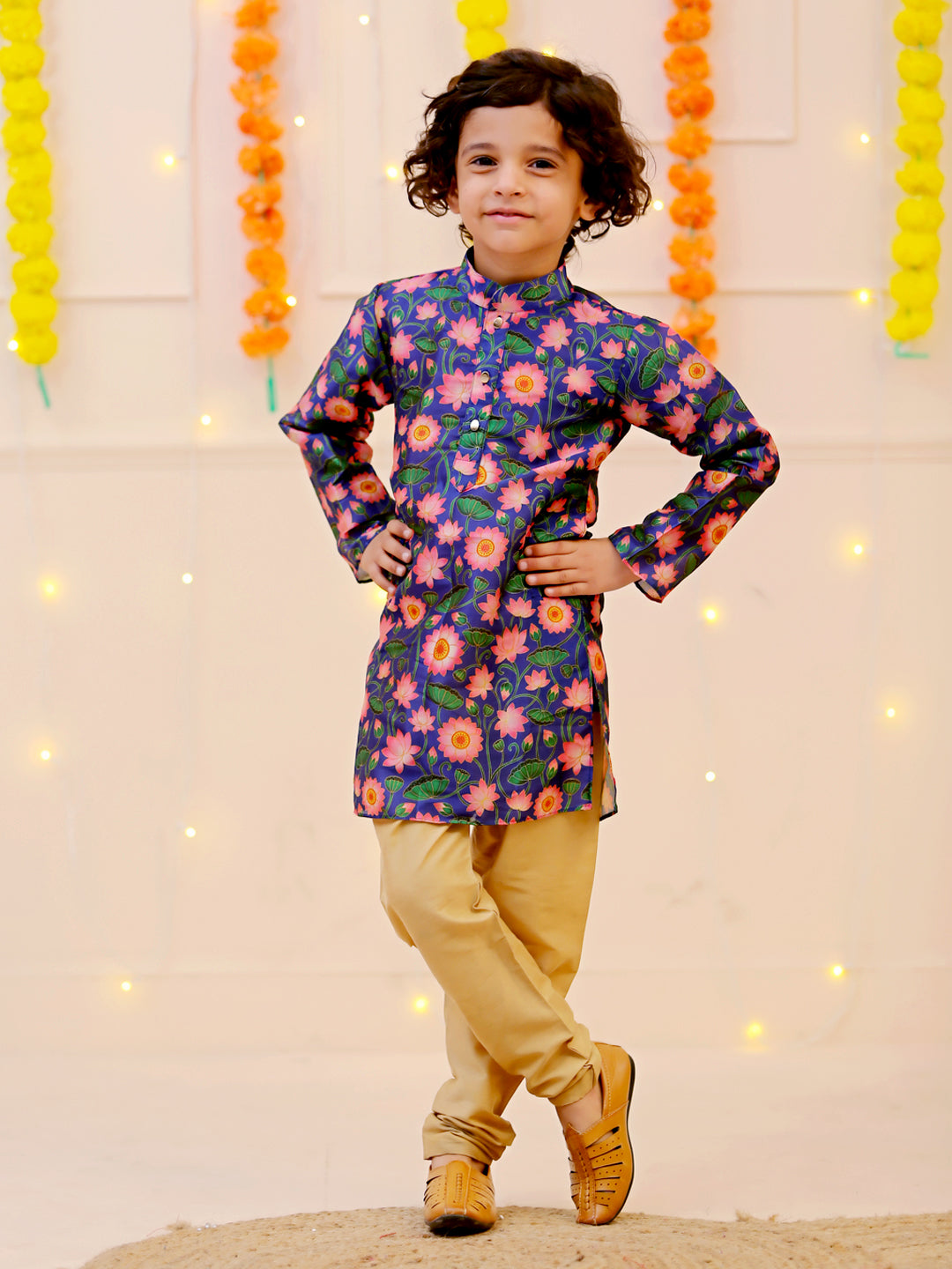 Blue Printed Kurta Set for Boys