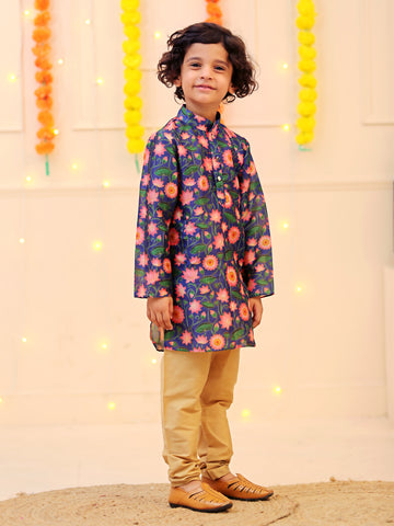 Blue Printed Kurta Set for Boys