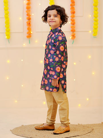 Blue Printed Kurta Set for Boys