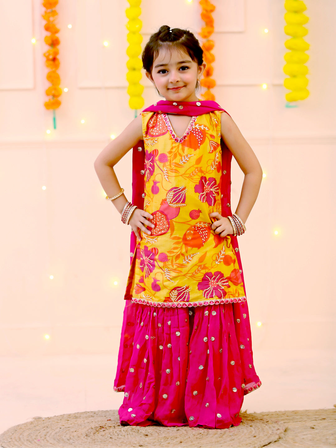 Yellow & Pink Sharara Suit for Girls