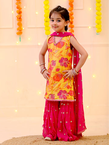 Yellow & Pink Sharara Suit for Girls