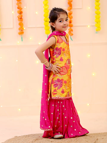 Yellow & Pink Sharara Suit for Girls