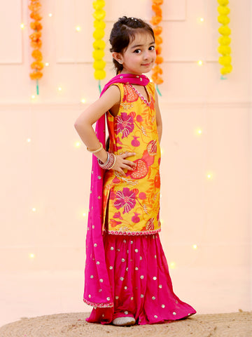 Yellow & Pink Sharara Suit for Girls