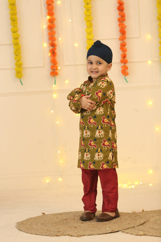 Cotton Ikkat Printed Boys Kurta Pajama Set