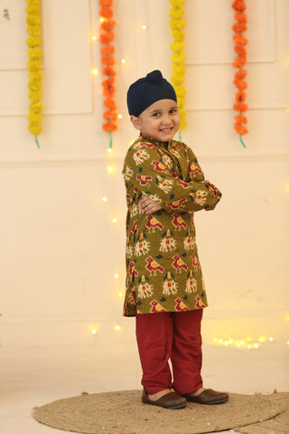 Cotton Ikkat Printed Boys Kurta Pajama Set