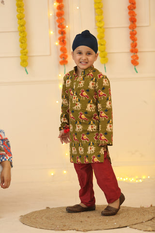 Cotton Ikkat Printed Boys Kurta Pajama Set