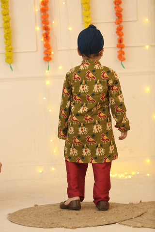 Cotton Ikkat Printed Boys Kurta Pajama Set