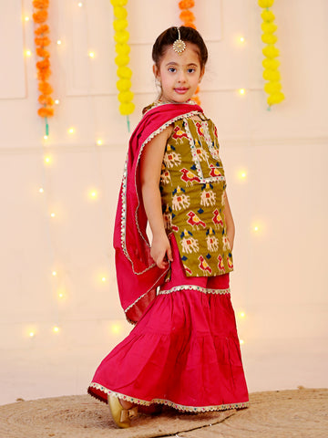 Cotton Ikkat Print Sharara Suit for Girls