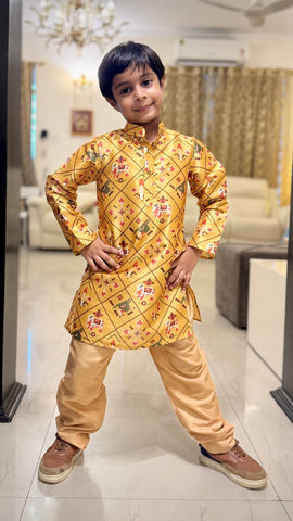 Yellow Patola Kurta Pyjama Set