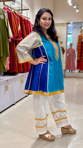 Banarasi Chanderi Celebrity Inspired Kurta Pants Set - Turquoise
