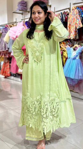 Lace work Straight suit set - Green