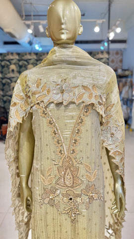 Ivory Shimmer Tissue Embroidered Suit Fabric