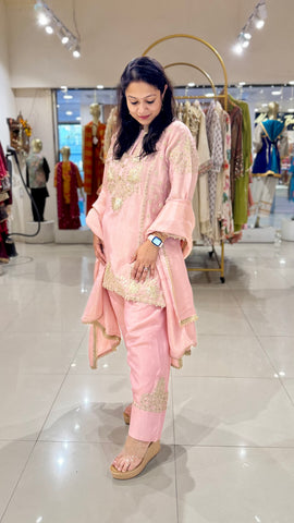 Embroidered Kurta with Farshi Salwar - Pink
