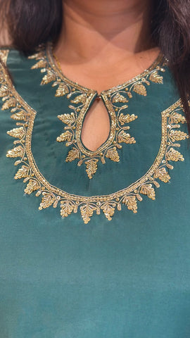 Zardosi Handwork Farsi Salwar Suit in Green