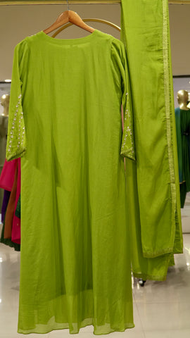 The Poise Mul Chanderi Suit - Green