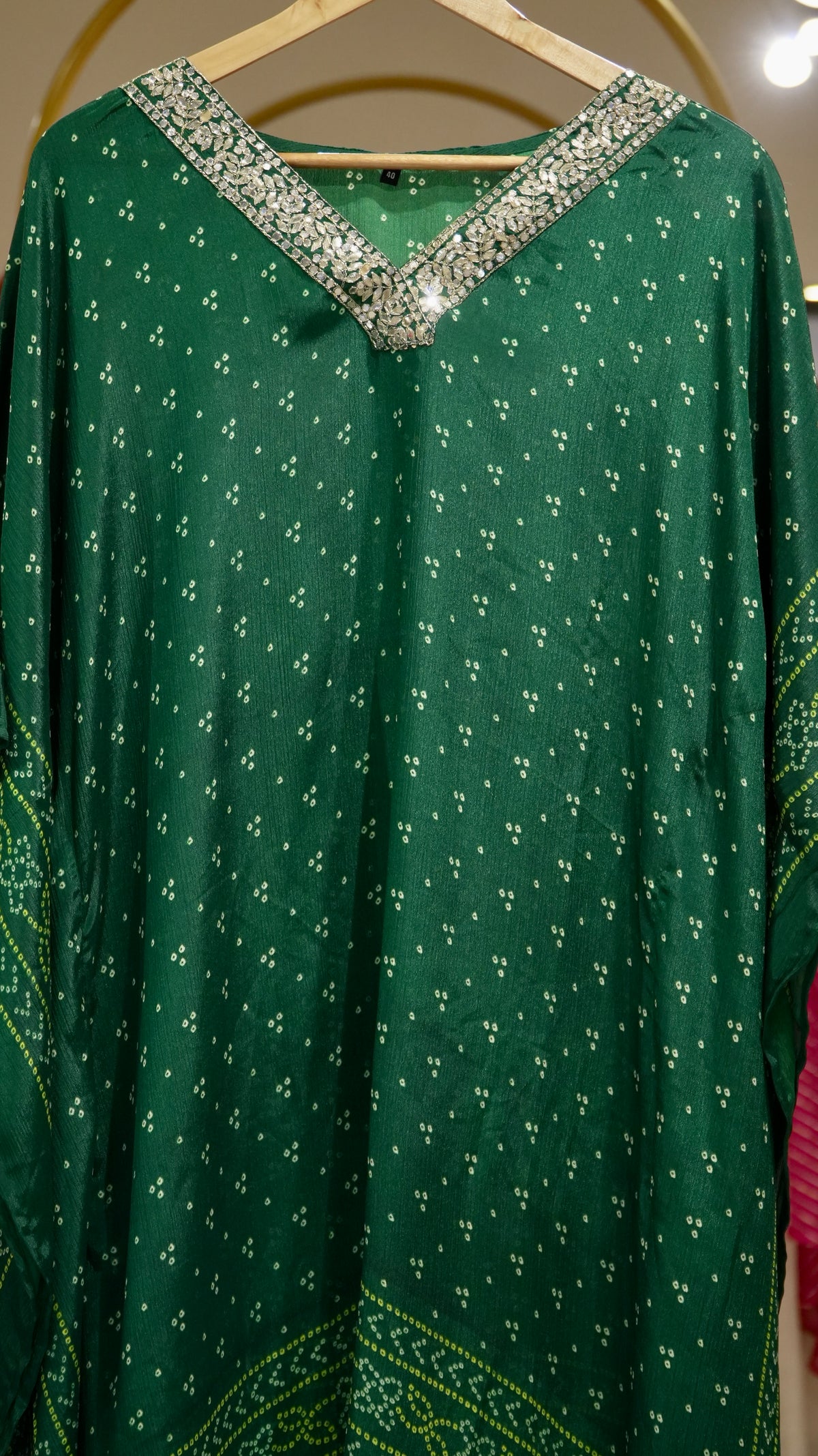 Bandhni Printed Kaftan Set - Green