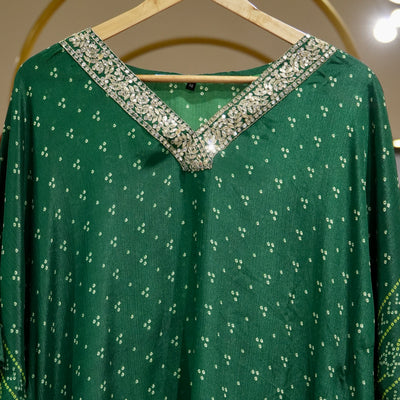 Bandhni Printed Kaftan Set - Green