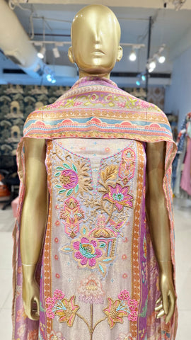 Purple Floral Linen Shimmer Suit Fabric