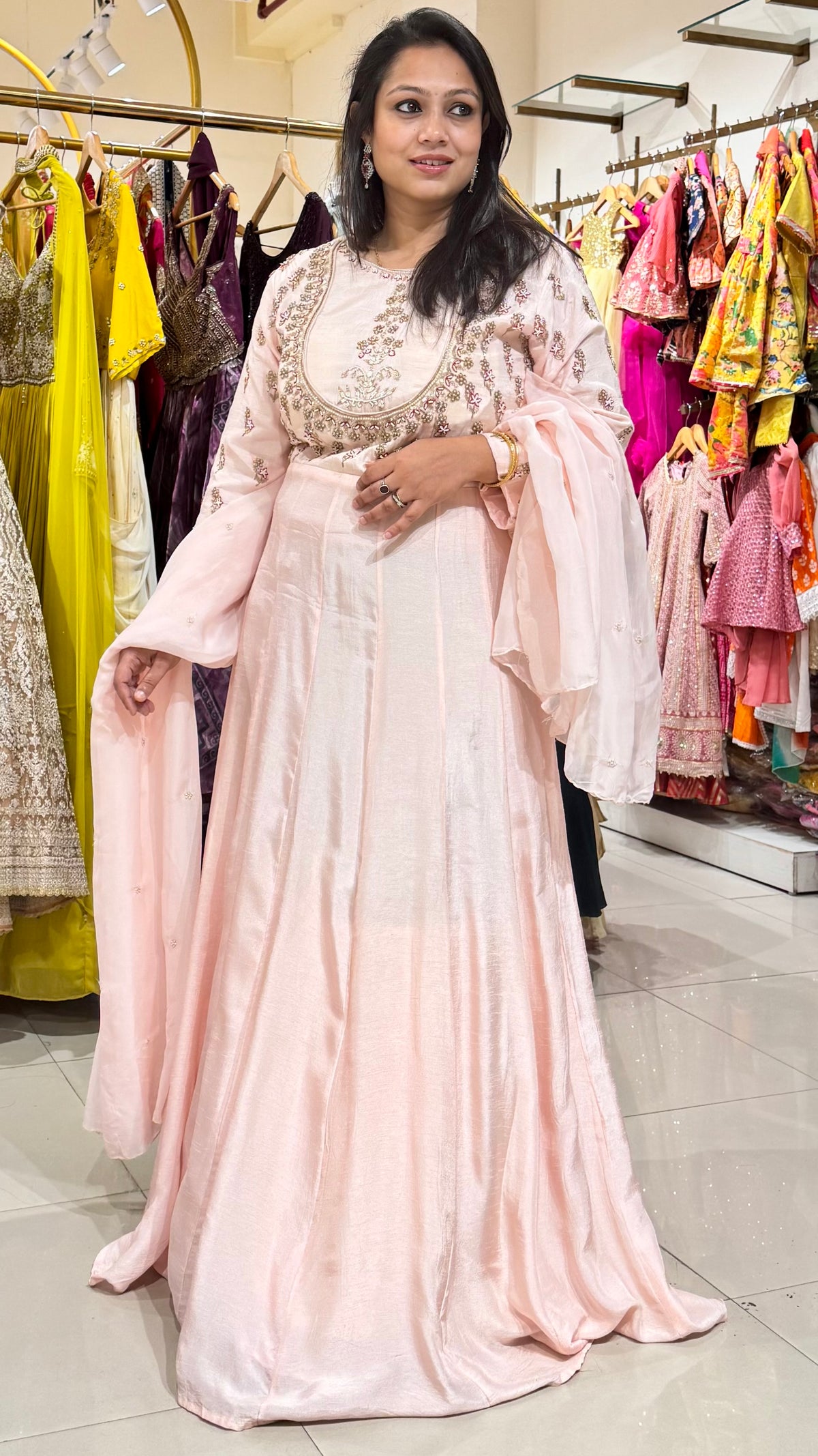 Pink Embroidered Anarkali Gown