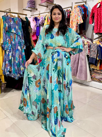 Floral Prints Skirt Top - Green