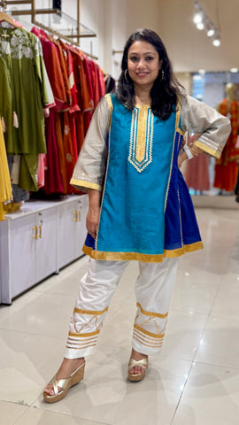 Banarasi Chanderi Celebrity Inspired Kurta Pants Set - Turquoise