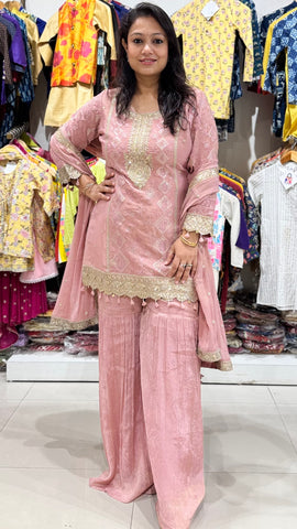 Pink Zari Work Shimmer Sharara Suit