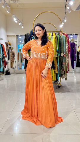Orange Sequence Embroidered Gown