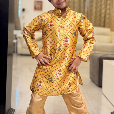 Yellow Patola Kurta Pyjama Set