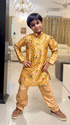 Yellow Patola Kurta Pyjama Set