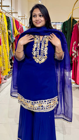 Gotta Patti Royal Blue Sharara suit