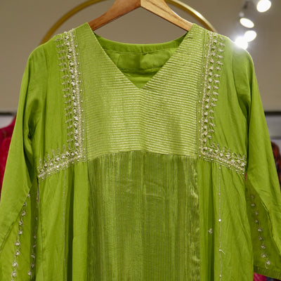 The Poise Mul Chanderi Suit - Green