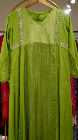 The Poise Mul Chanderi Suit - Green