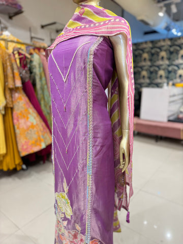 Purple Tulip Floral Embroidered Fabric