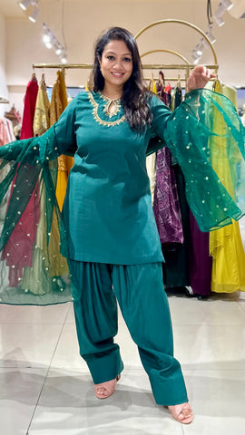 Zardosi Handwork Farsi Salwar Suit in Green