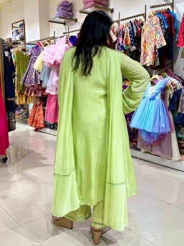 Lace work Straight suit set - Green