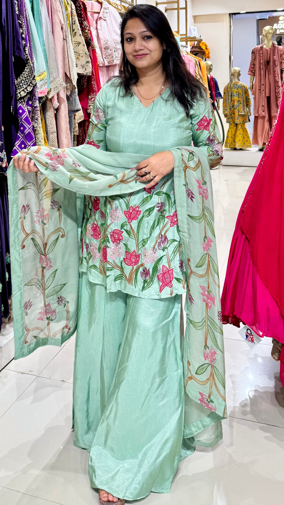 Hand Painted Floral A- Line Short Suit Set