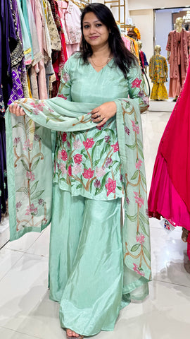 Hand Painted Floral A- Line Short Suit Set