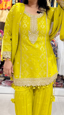 Green Zari Work Shimmer Sharara Suit