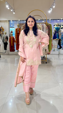 Embroidered Kurta with Farshi Salwar - Pink