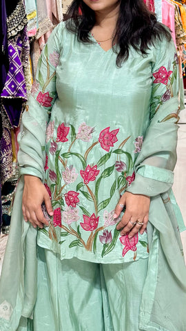Hand Painted Floral A- Line Short Suit Set