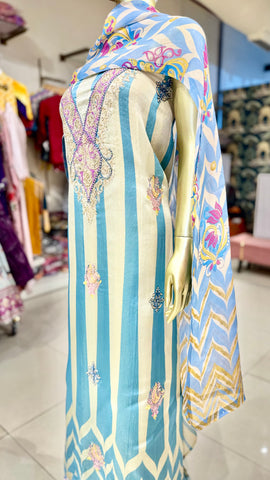 Blue Shimmer Satin Suit Fabric