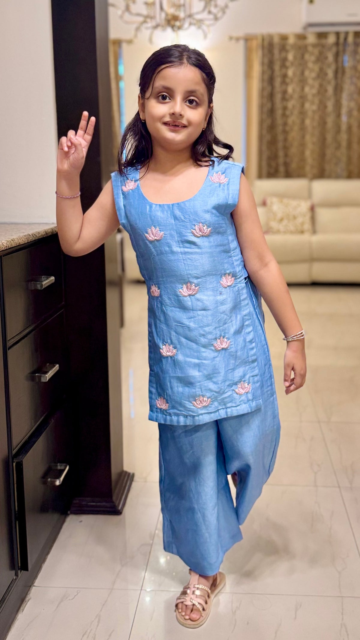 Lotus Embroidered Indo Western - Blue