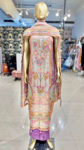 Purple Floral Linen Shimmer Suit Fabric