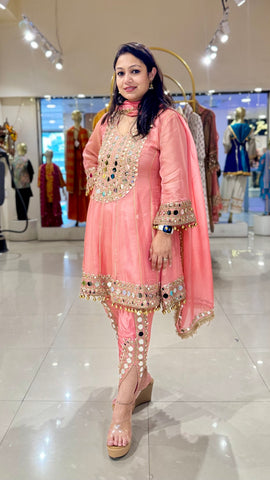 Gota Embroidery Short Anarkali and Tulips - Pink
