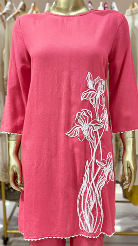 Pink Cotton Threadwork Co ord Set