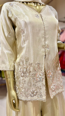 Off-White Embroidered Jacket Palazzo Set