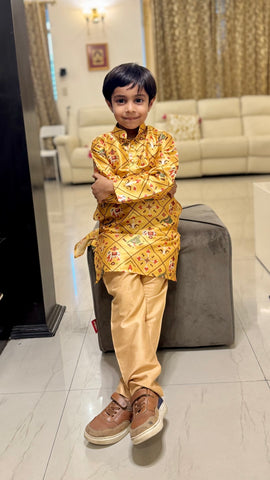 Yellow Patola Kurta Pyjama Set