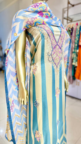 Blue Shimmer Satin Suit Fabric